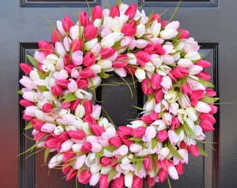 SUMMER WREATH SALE Spring Wreath- Tulip Spring Wreath- Summer Wreath- Custom Front Door Wreath- Spring Decor- Easter Decoration- Outdoor Wre