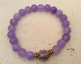 Mala Bracelet, Lavender Mala Bracelet, Tibetan Bead Bracelet, Yoga Mala Bracelet, Jade Beads Mala Bracelet, Gift for Her, Purple Bracelet