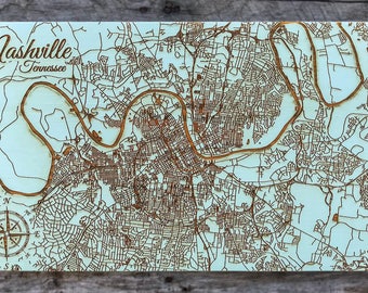Nashville, Tennessee Street - Wood Burned Map