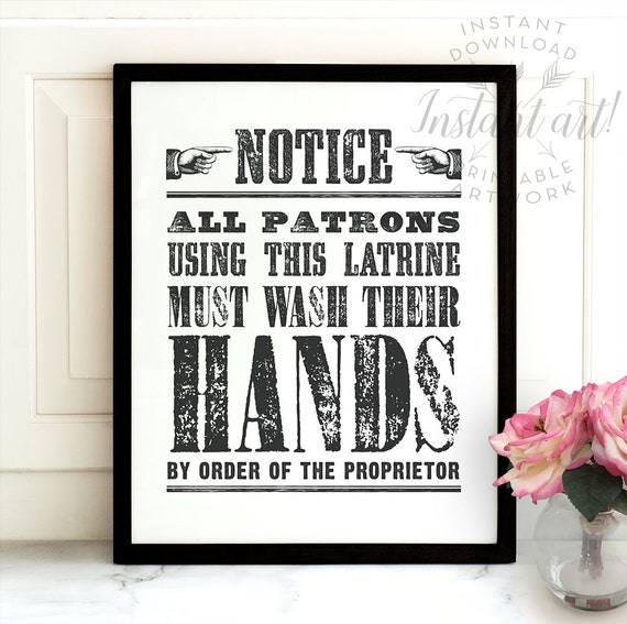 Wash hands sign PRINTABLE bathroom decorbathroom printable