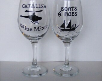 Gift SET of 2 Step Brothers funny wine glasses CATALINA Wine Mixer and Boats N Hoes