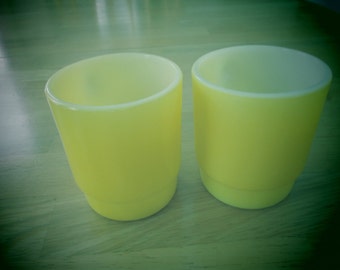 Two vintage 1960's Anchor Hocking- Fire King bright yellow mugs