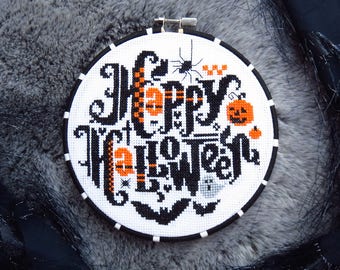 Happy Halloween Cross Stitch Pattern, Cool Cross Stitch Sampler, Halloween Patterns, Halloween Quotes, Halloween Gift, Halloween Home Décor