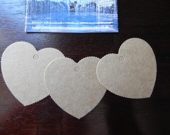 10 labels kraft hearts approximately 5.5 x 5.8 CM