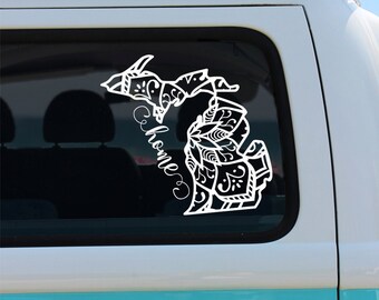 Michigan State Mandala Decal - Car Decal - Mandala Decal - State Car Decal - Michigan Decal - Michigan Mandala