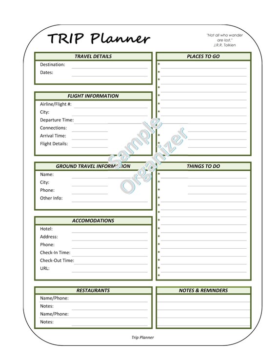 planning a trip graphic organizer