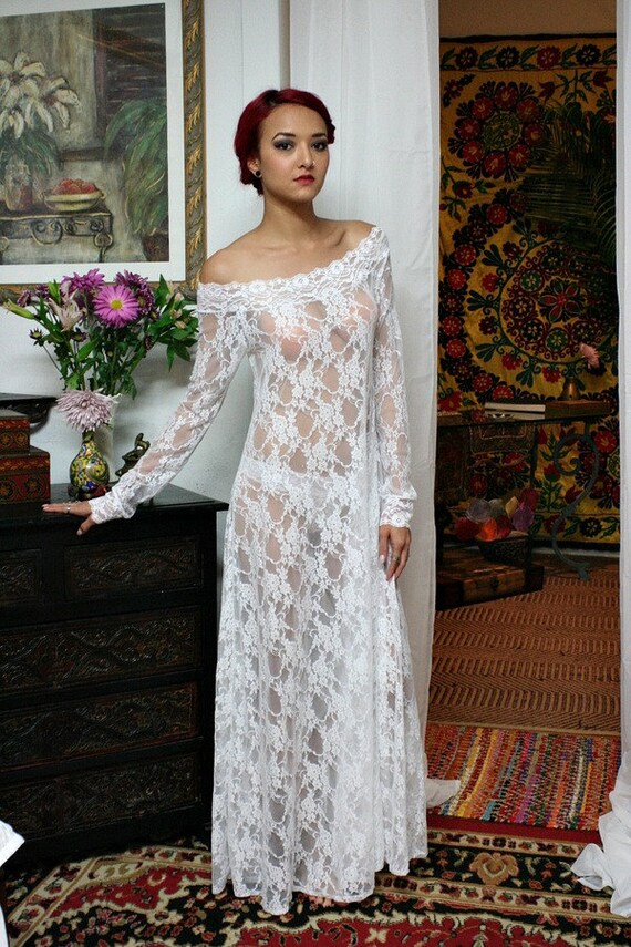 White Lace Off Shoulder Bridal Nightgown Wedding Lingerie