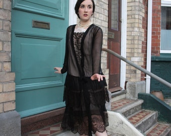 True vintage 1920s Silk chiffon and lace flapper dress