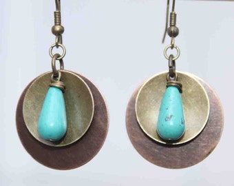 Turquoise Earrings Mixed Metal Earrings Boho earrings Boho jewelry Dangle Drop Earrings Bohemian Jewelry Gift for her Gift for women