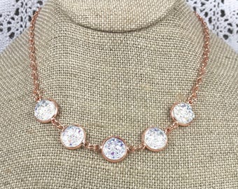 Rose Gold Druzy Necklace - Drusy - Bridesmaid Gift - Wedding Jewelry - Bride - Rose Gold - Jewelry - Rose Gold Bridesmaid Necklace - Bridal