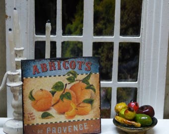 "PROVENCE APRICOTS" Miniature wall plate - 1/12 scale - Dollhouse Miniature kitchen decor accent