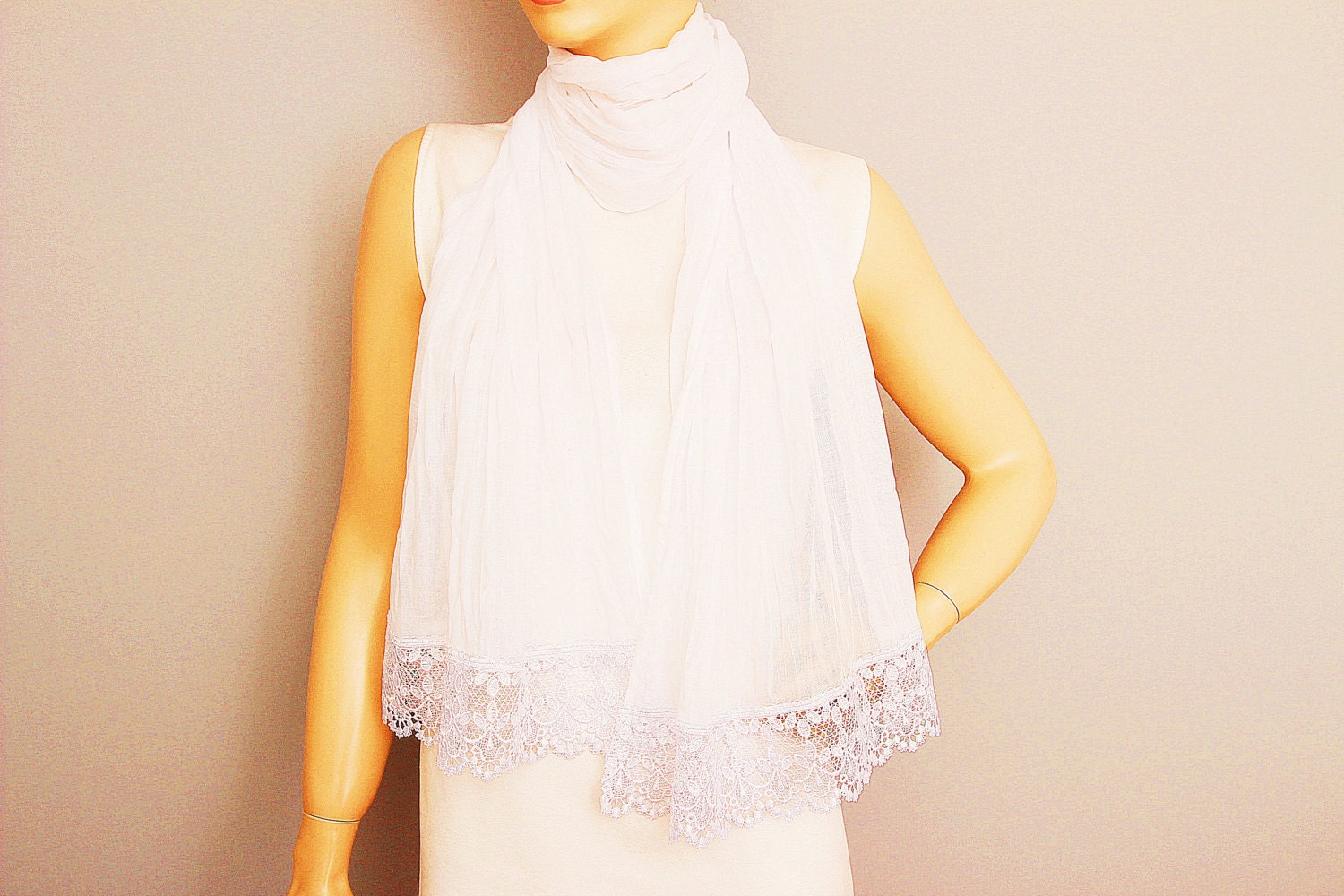 Lightweight white plain long summer scarf very thin fabric