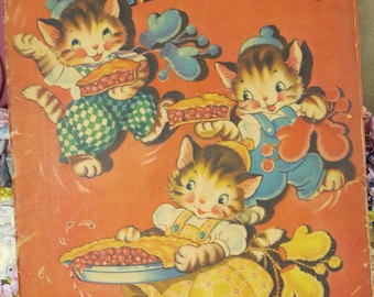 Vintage Childrens Book-The Three Little Kittens-Merrill-1943-Linen