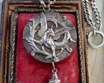 Antique French Wyvern and Marianne Lady Liberty Necklace, A Talisman for the Amazon Warrioress, by RusticGypsyCreations