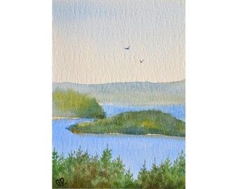 Original watercolor ACEO painting - Lake isles