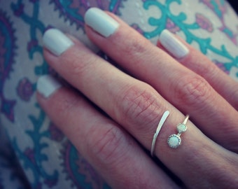 Sterling silver ring, Opal and silver ring, sterling silver gemstone ring, open ring, opal ring, stacking ring