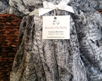 Faux Fur Minky Throw Blanket - GIFT Adult Teen Tween EXTRA LARGE Black and White Print Bedding Gray Dorm Room Ready To Ship