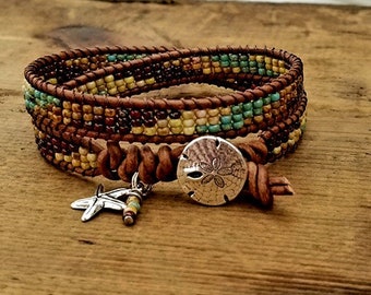 Seed Bead Leather Wrap Bracelet Beaded Leather Wrap Bracelet Womens Jewelry Bohemian Jewelry Boho