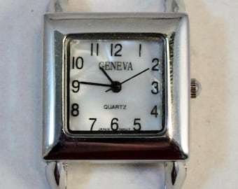 Small Square.. Mother of Pearl Ribbon Watch Face, Solid Bar, Interchangeable Silver Plated Watch Face