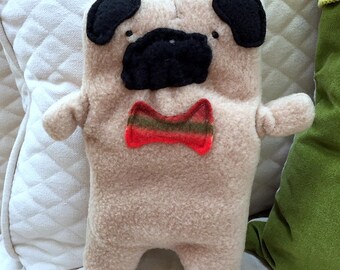Frank ~ The Fawn Pug Bow Tie Bummlie ~ Stuffing Free Dog Toy ~ Ready To Ship Today - Red & Green Striped Bow Tie