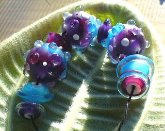 Lampwork beads/SRA lampwork/beads/glass beads/purple/blue/