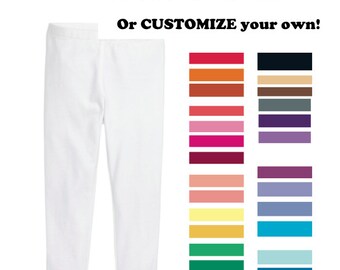 Hand dyed solid color toddler girl's leggings; solid color plain big girls leggings; toddler boy legging; girls custom color leggings