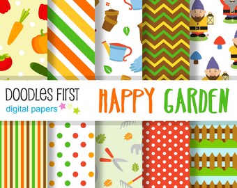 Happy Garden Digital Paper Pack Includes 10 for Scrapbooking Paper Crafts