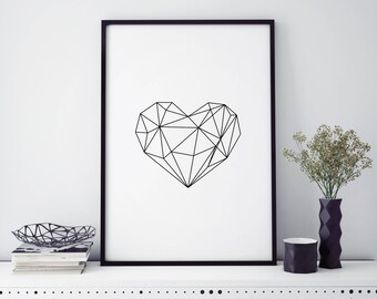 Geometric Heart Art Print Home Decor Wall Art Framed Prints