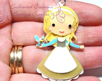 2" Cinderella With Bird Friend Inspired Charm, Chunky Pendant, Keychain, Bookmark, Zipper Pull, Chunky Jewelry, Purse Charm