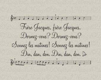 French Nursery Rhyme Song French Decor Wall Decor Art Printable Digital Download for Iron on Transfer Fabric Pillows Tea Towels DT1012