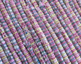 Hand Woven Rag Rug - Pink & White Cotton Denim 27" x 50"