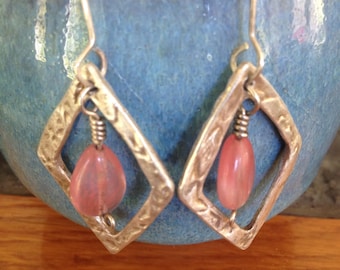 Rose Quartz and Fine Silver Dangle Earrings