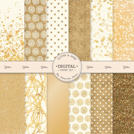 Premium Gold Glitter Digital Papers Gold Bokeh Digital