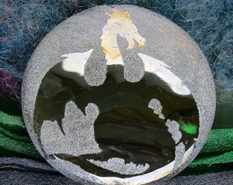 Lampwork Focal Bead "Gothic Dragon" SRA Handmade Sandblasted Glass ~ Iridescent Lustre Picture Bead ~ Cool Neutrals