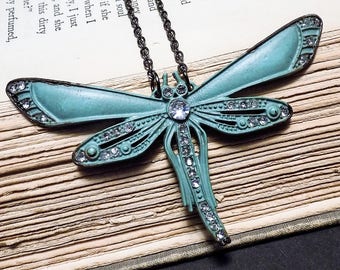Verdigris Dragonfly Statement Necklace