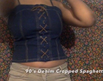 90s Denim Cropped Spaghetti Top