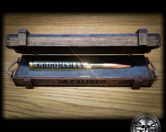 Handmade Wedding Groomsman Best man Hand cut Genuine 50. Caliber BMG Bullet bottle opener + Deluxe Gift Box included
