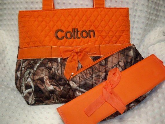 PERSONALIZED 3 Piece Camo Diaper Bag Set with Name Baby Boy
