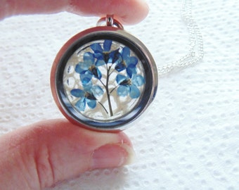 Forget me Not Locket, Wildflower Pendant, Pressed Flower, Flower Gift, Remembrance Gift, Jewelry for Women, September Birthday