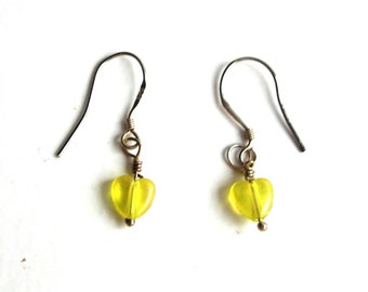 Little hearts,earrings, yellow, sterling silver,925,vintage,hand made
