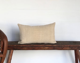 14x24 Vintage European Oatmeal Grainsack Fabric Lumbar Boho Pillow Cover