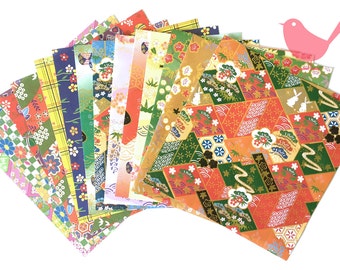 Japanese rice and origami paper ephemera, paper with beautiful golden print set 1
