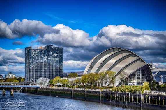 Glasgow, Scotland, Glasgow wall art, fine art photography, scottish photography, city print, city landmarks, blue, sky, river, river clyde