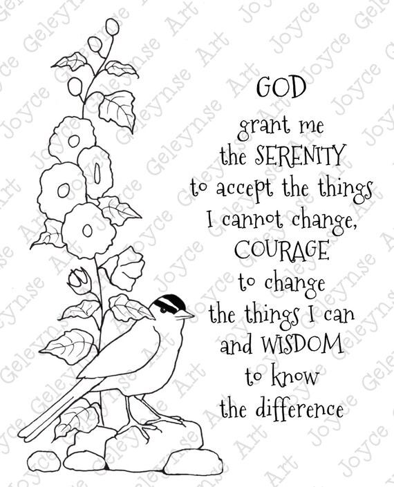 Digi Stamp Clip Art Coloring Page or Card Serenity Prayer