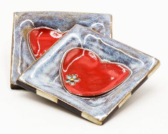 Heart Ring Dish | Jewelry Holder | Jewelry Dish | Trinket Dish | Ceramic Ring Dish | Square Ring Dish | Handmade Pottery | Gift for Her