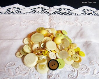 Vintage Yellow Plastic Button Lot / 100