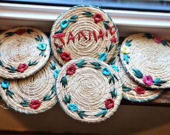 Hand Woven; Straw Coasters; Set of 6; Approx. 4" Diameter; Souvenir of Jamaica; FREE SHIPPING !!!