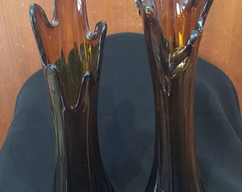 Set of Mid-Century Swung Glass Vases in Nutmeg - Art Glass