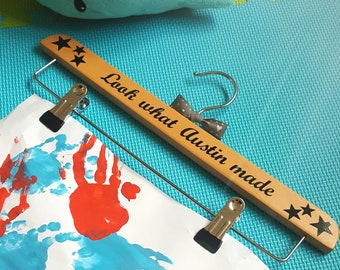 Personalised wooden clip hanger, for children's art