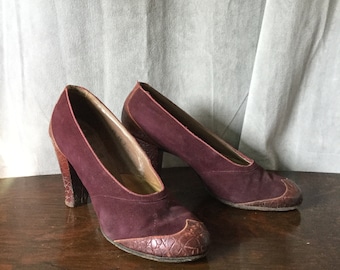 1940s Burgundy Suede Spectator Pumps